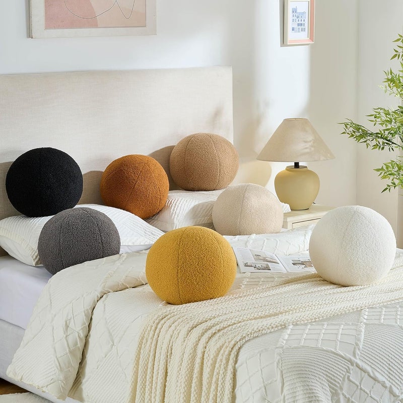 Gerlisay 11.8 inch Ball Pillow Round Decorative Pillow Beige Sphere Shaped Throw Pillows Soft Nordic Style Boucle Pillows Cushion for Bed Couch Living Sofa Room Decor - Image 5